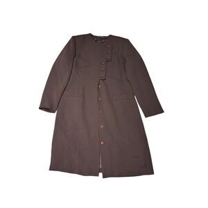 Kasper for ASL Womens Brown Button Front Long Sleeve Career Coat Size 8